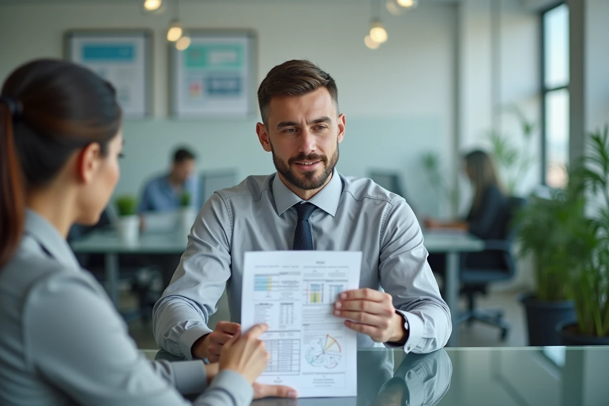 Conseiller financier expliquant les principes clés d'un contrat Previlion à un client
