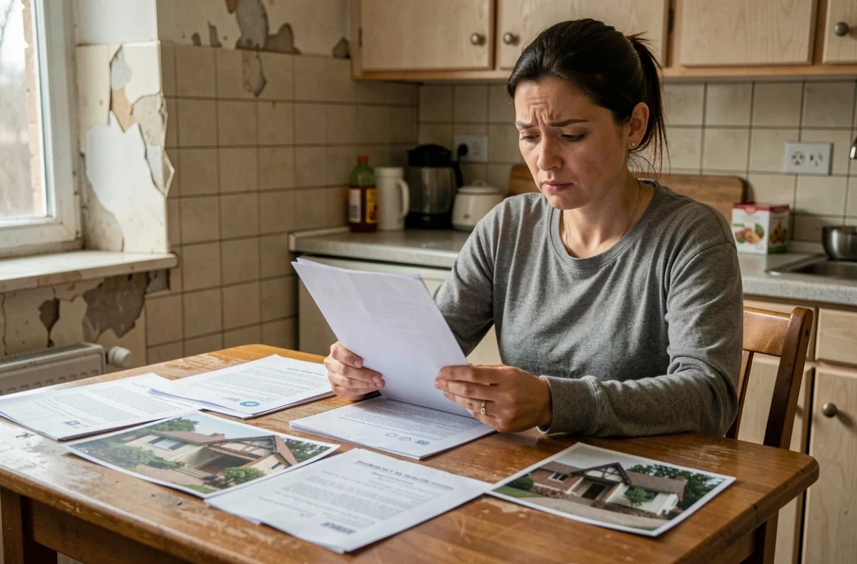 Femme consultant des documents officiels pour prouver l'inhabitabilité de son logement