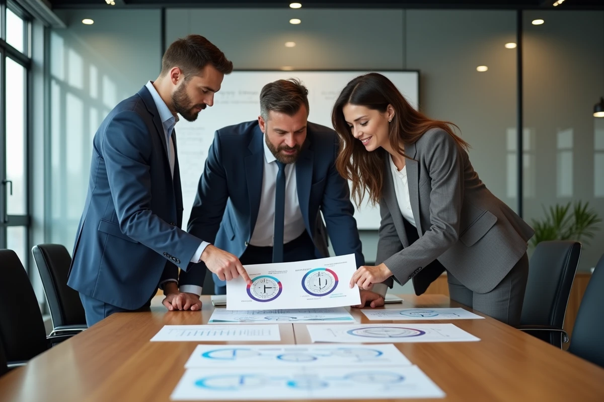 Equipe de professionnels analysant des graphiques de temps au bureau