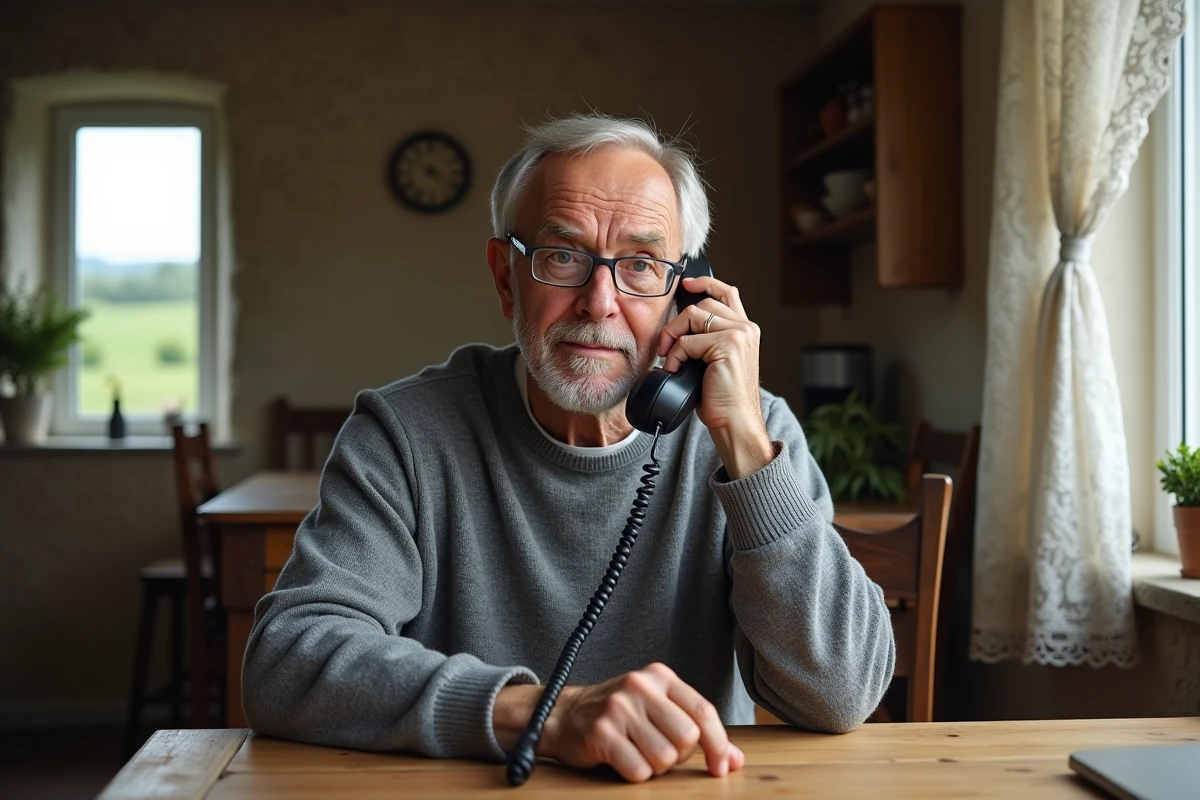 Patient âgé appelant le numéro 116 117 depuis son domicile rural en Normandie pour une consultation médicale non urgente