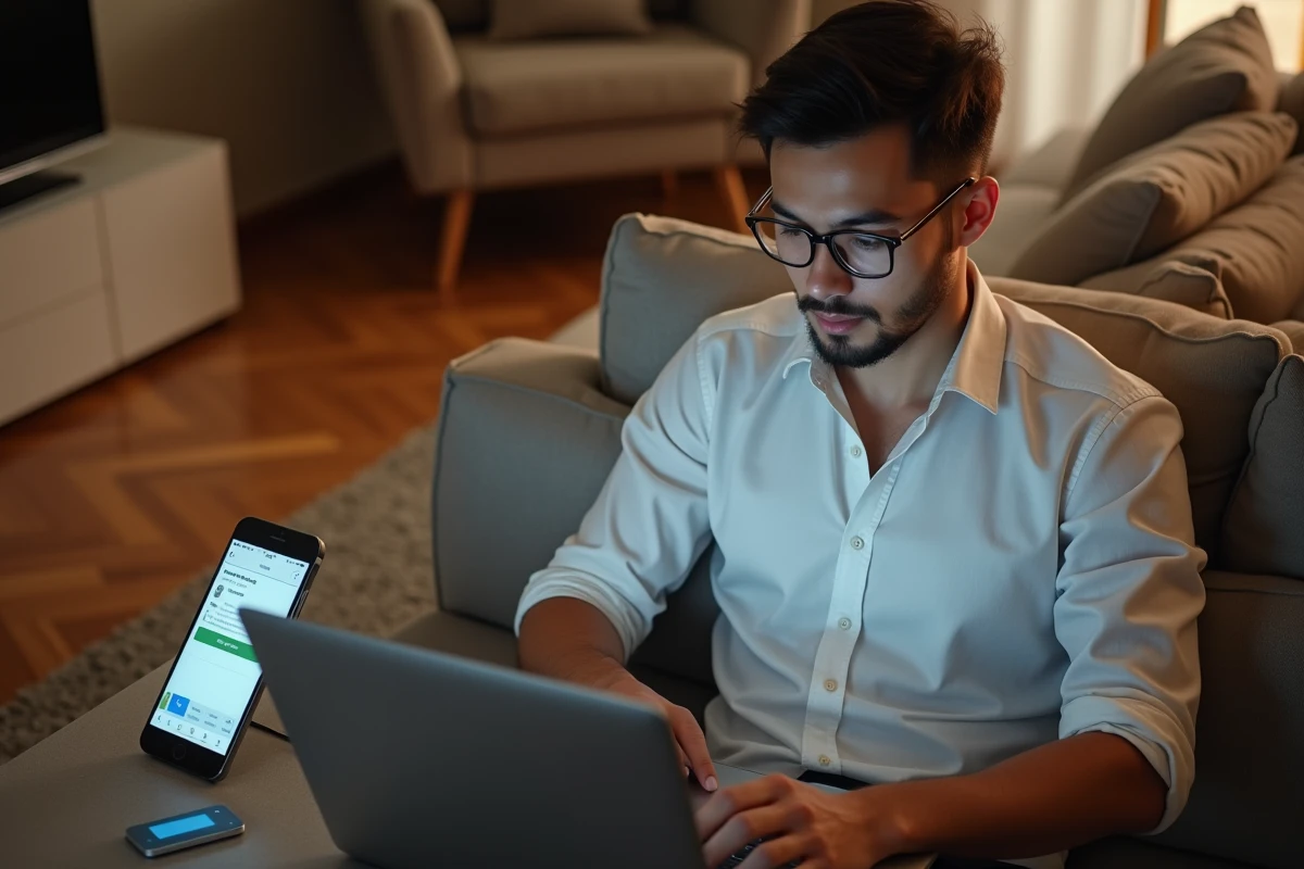 Jeune homme effectuant une demande de résiliation Freebox en ligne et portabilité de numéro à Évry